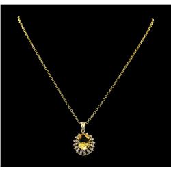 5.16 ctw Citrine Quartz and Diamond Pendant With Chain - 14KT Yellow Gold