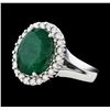 Image 1 : 5.76 ctw Emerald and Diamond Ring - 14KT White Gold