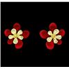 Image 1 : Flower Hand Painted Earrings - Gold Plated