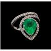 Image 1 : 4.01 ctw Emerald and Diamond Ring - 14KT White Gold