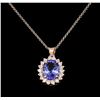 Image 1 : 3.68 ctw Tanzanite and Diamond Pendant With Chain - 14KT Rose Gold