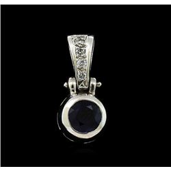 1.07 ctw Blue Sapphire and Diamond Pendant - 14KT White Gold