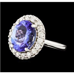 3.96 ctw Tanzanite and Diamond Ring - 14KT White Gold