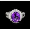 Image 2 : 4.77 ctw Amethyst and Diamond Ring - 14KT White Gold