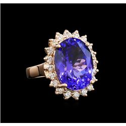 GIA Cert 8.31 ctw Tanzanite and Diamond Ring - 14KT Rose Gold