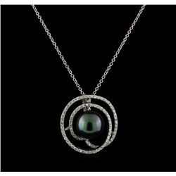 Pearl and Diamond Pendant With Chain - 14KT White Gold