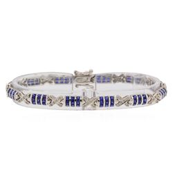 4.96 ctw Sapphire and Diamond Bracelet - 18KT White Gold