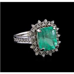 3.90 ctw Emerald and Diamond Ring - 14KT White Gold