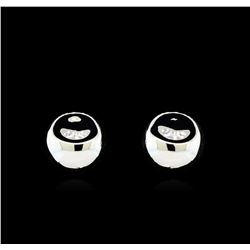 Glossy and Satin Round Post Earrings - Rhodium Plated