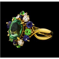 2.27 ctw Tourmaline and Sapphire Ring - 18KT Yellow Gold