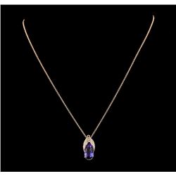 3.52 ctw Tanzanite and Diamond Pendant With Chain - 14KT Rose Gold