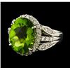 Image 1 : 6.64 ctw Peridot and Diamond Ring - Platinum