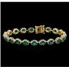 Image 1 : 7.29 ctw Emerald and Diamond Bracelet - 14KT Yellow Gold