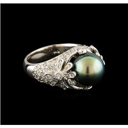 Tahitian Pearl and Diamond Ring - 14KT White Gold