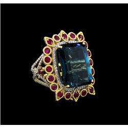 14KT Yellow Gold 29.87 ctw Topaz and Ruby Ring