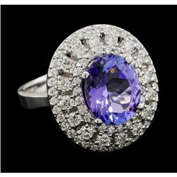 3.25 ctw Tanzanite and Diamond Ring - 14KT White Gold