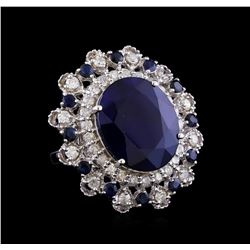 18.73 ctw Sapphire and Diamond Ring - 14KT White Gold