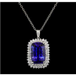 GIA Cert 29.02 ctw Tanzanite and Diamond Pendant With Chain - 14KT White Gold