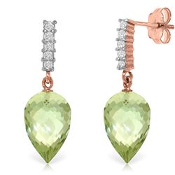 19.15 ctw Green Amethyst & Diamond Earrings Jewelry 14KT Rose Gold