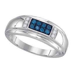 0.33CTW White and Blue Diamond Mens 10KT Ring White Gold