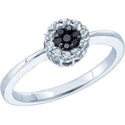 0.25CTW White and Black Diamond Flower 14KT Ring White Gold