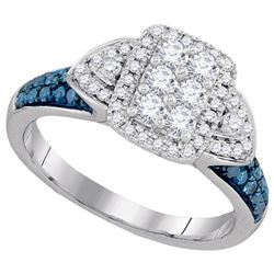 0.75CTW White and Blue Diamond Bridal 14KT Ring White Gold