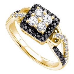 0.75CTW White and Black Diamond Bridal 14KT Ring Yellow Gold