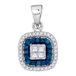 0.33CTW White and Blue Diamond Micro-Pave 10KT Pendant White Gold