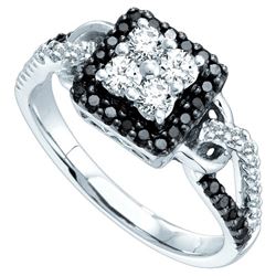 0.75CTW White and Black Diamond Bridal 14KT Ring White Gold