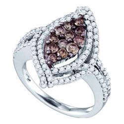 1.60CTW White and Champagne Diamond Anniversary 10KT Ring White Gold