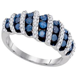 1.0CTW White and Blue Diamond Anniversary 10KT Ring White Gold