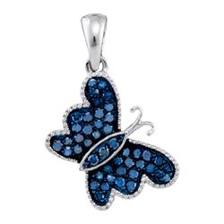 0.33CTW Blue Diamond Butterfly 10KT Pendant White Gold