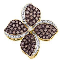 1CTW White and Champagne Diamond Flower 10KT Pendant Yellow Gold