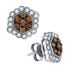 0.85CTW White and Champagne Diamond Anniversary 10KT Earrings Yellow Gold