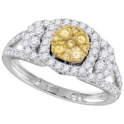 1.20CTW White and Yellow Diamond Bridal 14KT Ring White Gold