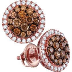 1.0CTW White and Champagne Diamond Anniversary 14KT Earrings Rose Gold
