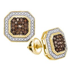 0.50CTW White and Champagne Diamond Micro-Pave 10KT Earrings Yellow Gold
