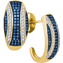 0.35CTW White and Blue Diamond Micro-Pave 10KT Earrings Yellow Gold
