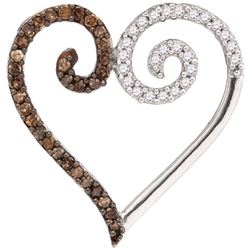 0.25CTW White and Champagne Diamond Heart 10KT Pendant White Gold