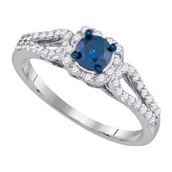 0.75CTW White and Blue Diamond Bridal 10KT Ring White Gold