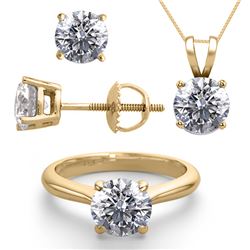 14K Yellow Gold Jewelry SET 4.0CTW Natural Diamond Ring, Earrings, Necklace