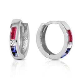 1.28 ctw Ruby, White Topaz & Sapphire Earrings Jewelry 14KT White Gold - GG#3506