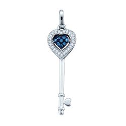 0.10CTW White and Blue Diamond Key 10KT Pendant White Gold - GD60779