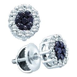 0.50CTW White and Black Diamond Flower 14KT Earrings White Gold - GD51148