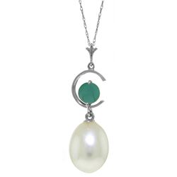 4.5 ctw Pearl & Emerald Necklace Jewelry 14KT White Gold - GG#4503