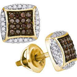 0.33CTW White and Champagne Diamond Micro-Pave 10KT Earrings Yellow Gold - GD89122