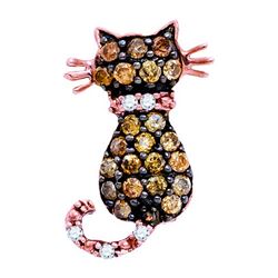 0.33CTW White and Champagne Diamond Cat 10KT Pendant Rose Gold - GD90281