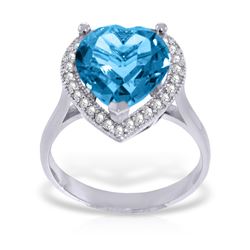 6.44 ctw Blue Topaz & Diamond Ring Jewelry 14KT White Gold