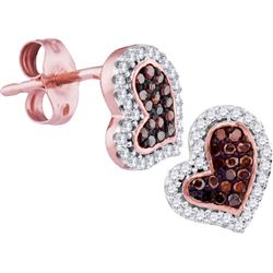0.02CTW White and Champagne Diamond Heart 10KT Earrings Rose Gold