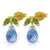 Image 1 : 3.4 ctw Blue Topaz & Peridot Earrings Jewelry 14KT Yellow Gold